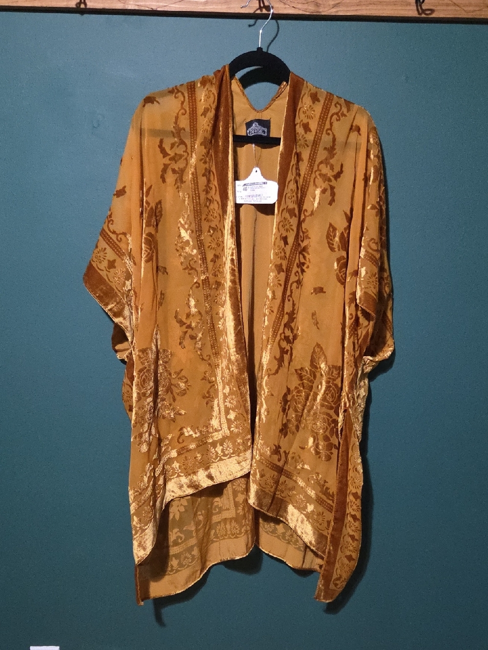 Angie Burnout Velvet Kimono Mustatd